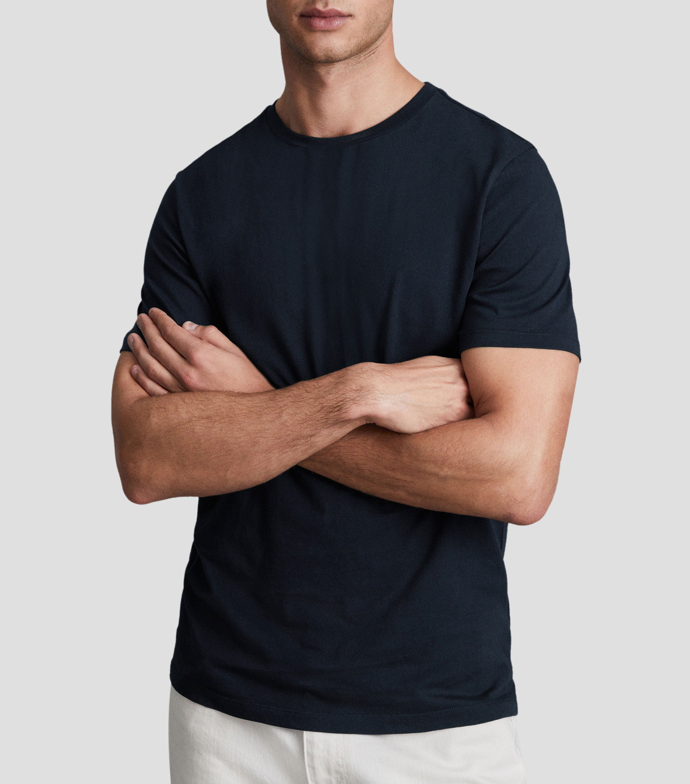 Playera de cuello redondo con manga corta lisa Hombre